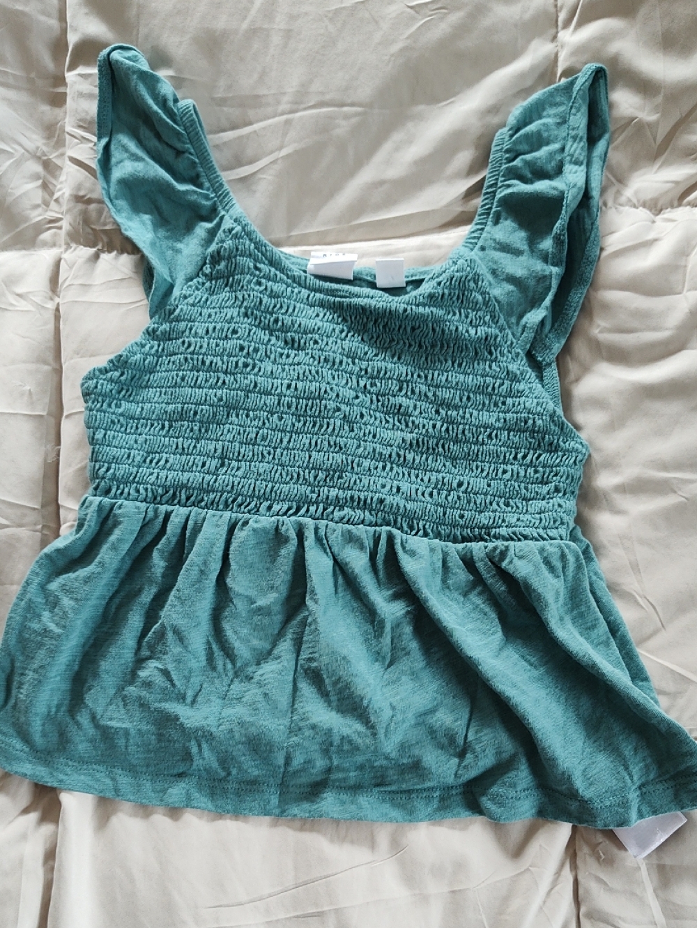 GAP Kids Teal Smocked Ruffle Sleeve Tank Top